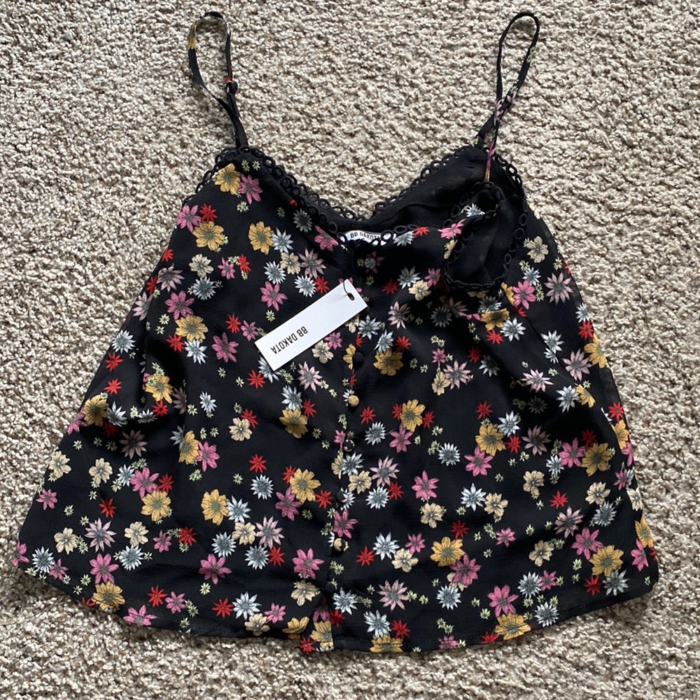 Cami tank large black floral, BB Dakota, new w/tags!
